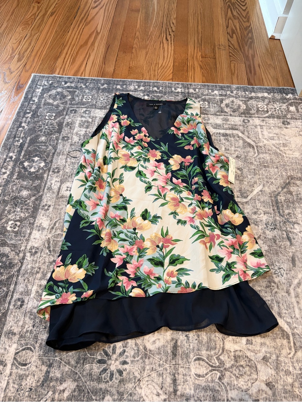 Zac & Rachel Navy and Cream Floral V-Neck Tunic
